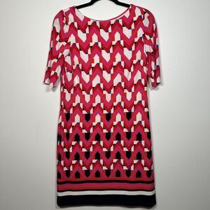NWT Eliza J Half Sleeve Zip Up Close Lined Abstract Red Day Dress Women's Size 6